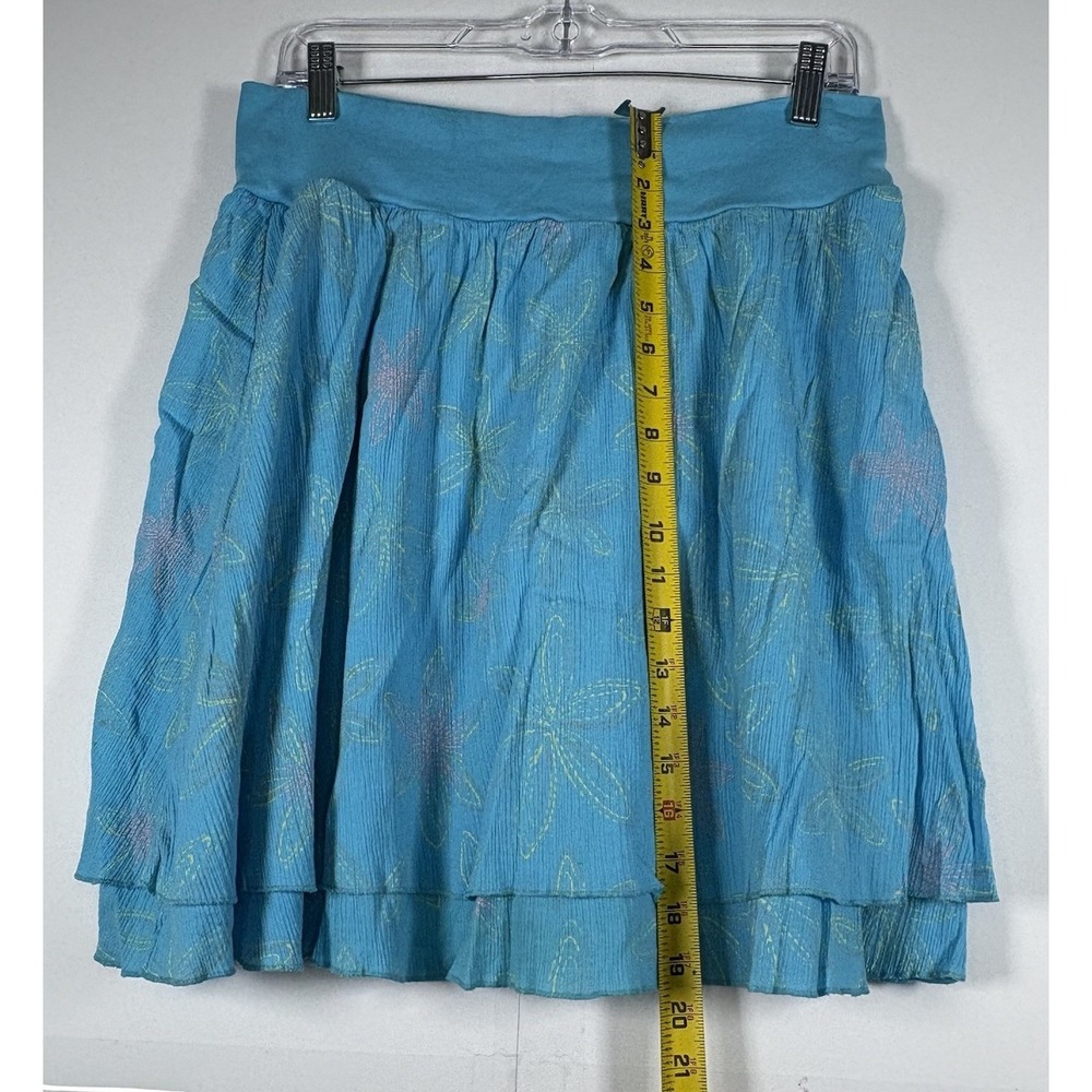 Fresh Produce Women's Tiered Cotton Floral Blue Skirt Aqua Sz Lg Lightweight - Picture 7 of 7